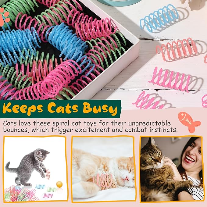 Sosation 300 Pcs Glow in The Dark Springs Cat Toys Kittens Wide Colorful Springs for Indoor Cats Jelly Color Plastic Coil Spiral Interactive Play Kitten Toys for Chase, Hunting and Exercise