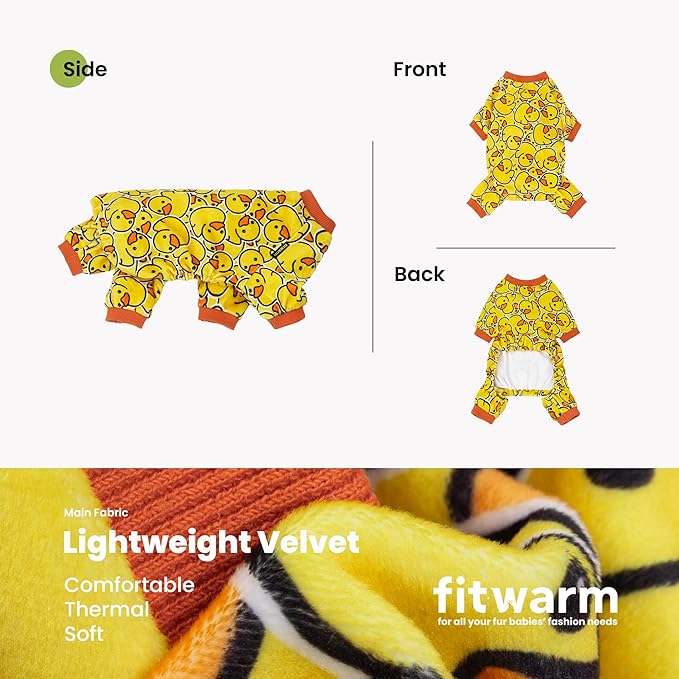 Fitwarm Funny Duck Dog Pajamas, Dog Winter Clothes for Small Dogs Girl, Lightweight Velvet Pet Jumpsuit, Cat Onesie, Yellow, Medium