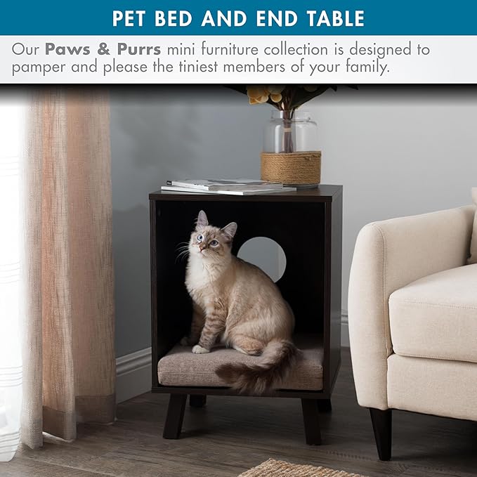 Paws & Purrs Stylish 2-in-1 Pet Bed & End Table – 3" Foam Cushion, Removable Cover, Compact Hideaway for Cats and Dogs Up to 25 lb
