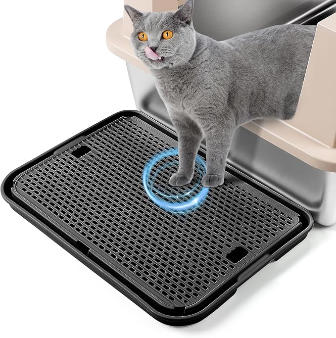 Large Cat Litter Box Step Mat, 16.5"x11.2" Cat Ramp Stairs, Cat Litter Catcher for Self-Cleaning Litter Box, Cats Pedal Step Stool Ideal for Kitten & Older Cats (Black)