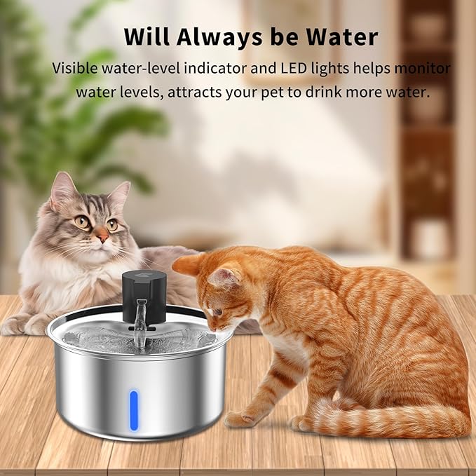 Cordless Cat Water Fountain, 5.5L/186oz Battery Operated Pet Water Fountain Stainless Steel with Ultra Quiet Pump, Motion Sensor, Cordless Pet Water Fountain Outdoor&Indoor Cat Water Drinking