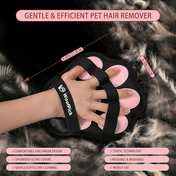 WoofPick Newly Upgraded 2PCS Pet Hair Remover Gloves - Electrostatic Cat Dog Hair Remover, Efficient Magic Brush Pet Hair Remover Tool for Furniture, Couch, Clothes & Car, Washable & Reusable