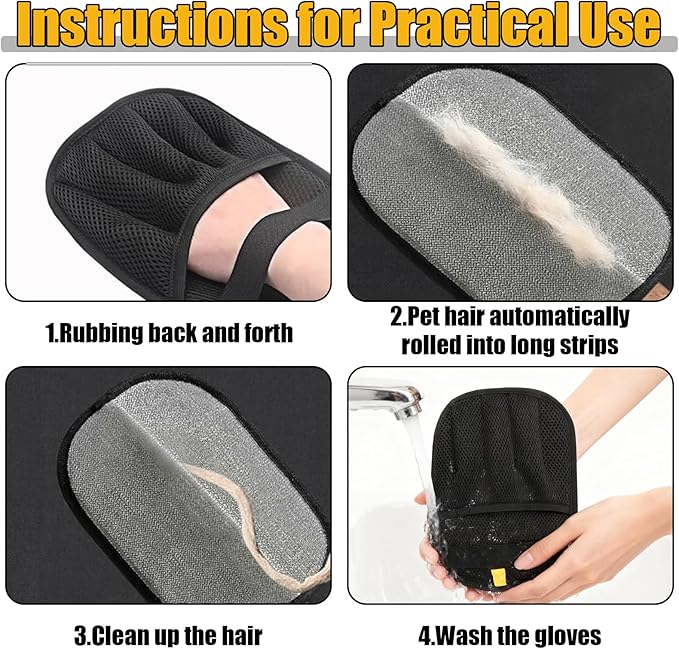 Pet Hair Remover,Upgraded Double Sided Electrostatic Pet Hair Removal Gloves,Reusable Pet Cat Dog Hair Remover Grooming Gloves (Black)