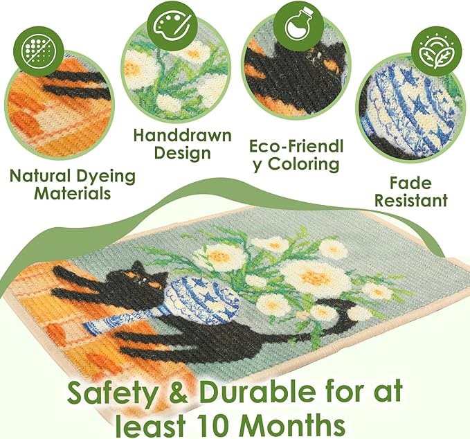 3-in-1 Sisal Cat Scratch Mat 23.6x15.7'' Floor & Wall Cat Scratcher Pad, Protects Carpet Couch & Furniture with Sticker Tape, Anti-Slip, Durable for Indoor Outdoor Cats (Srping)