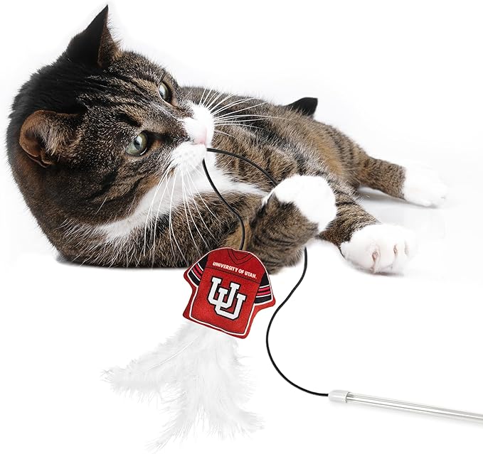 NCAA Utah Utes Team Jersey Wand with CAT NIP, Cat Toy Jersey Shaped Plush Teaser Toy for Cats & Kittens - Interactive Pet Toy for Play & Exercise
