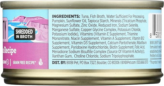 BIXBI Liberty Canned Wet Cat Food - Grain Free, Tuna and Pumpkin Recipe in Broth, 2.75 Ounce (Pack of 24)