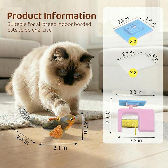 Interactive Cat Toys for Indoor Cats, Automatic Cat Hanging Toys for Bored Adult Cats, Cat Toys Realistic Bird with Catnip and Feather Chase Exercise Door Frame Cat Self Play Toys Pink