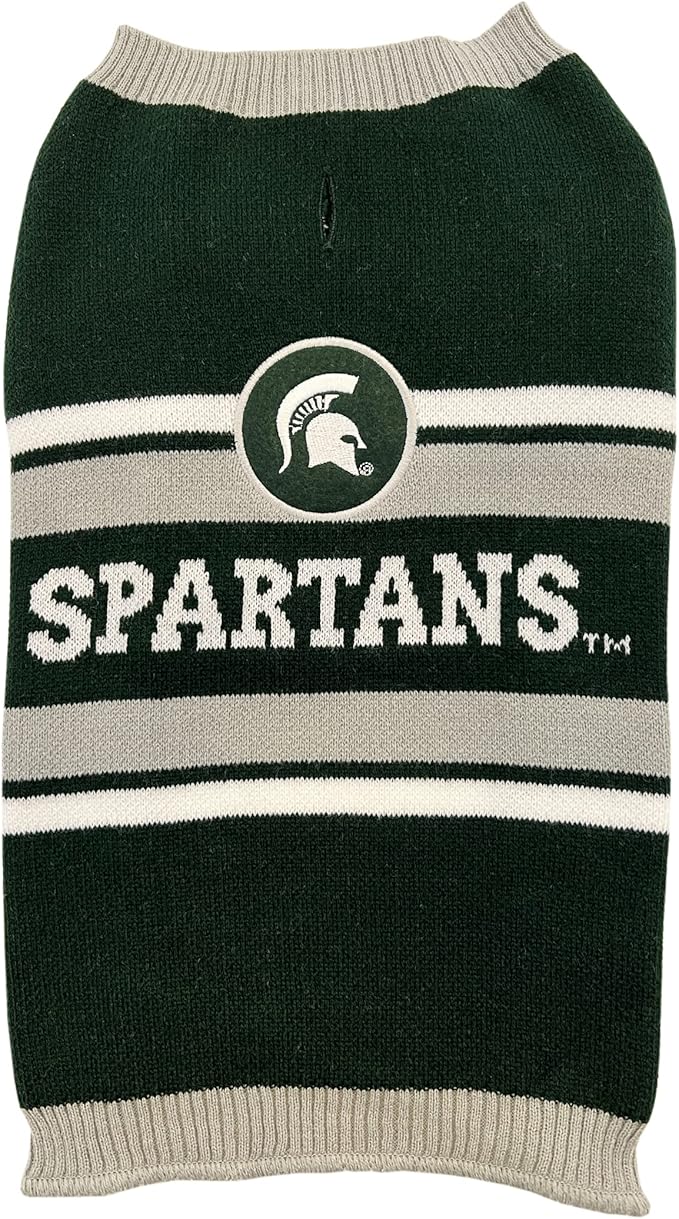 NCAA Michigan State Spartans Dog Sweater, Size Extra Large. Warm and Cozy Knit Pet Sweater with NCAA Team Logo, Best Puppy Sweater for Large and Small Dogs