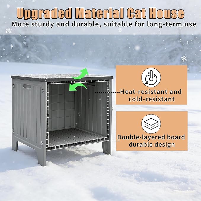 Cat House for Outdoor with Insulated Liner Weatherproof Cat Shelter, Plastic Cat House Easy to Assemble Cable for 1-4 Cats (Winter-Ready)