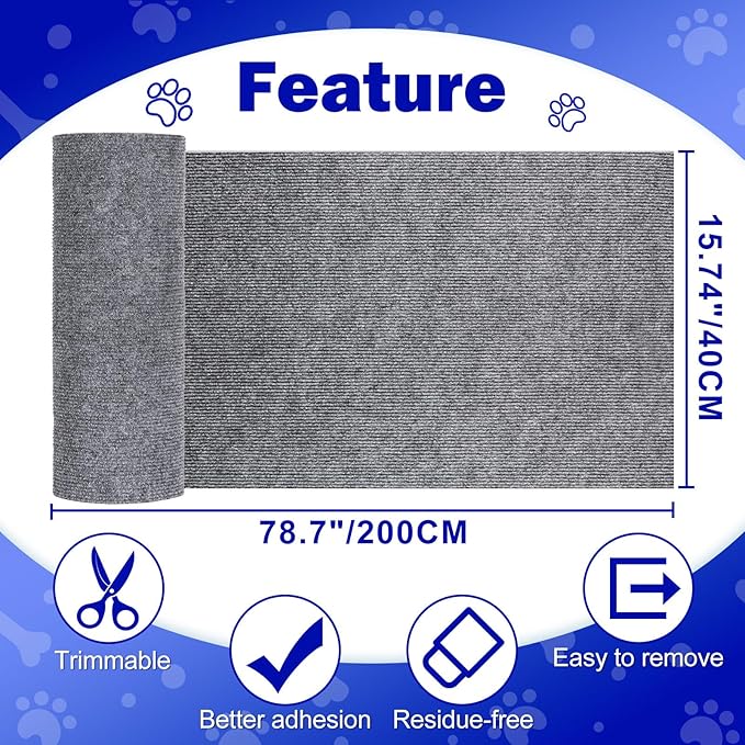 ENONCI Anit Cat Scratch Couch Furniture Protector,78.7x15.8 Cat Wall Corner Scratcher Pads Mat,DIY Climbing Scratching Carpet Post Board Replacement
