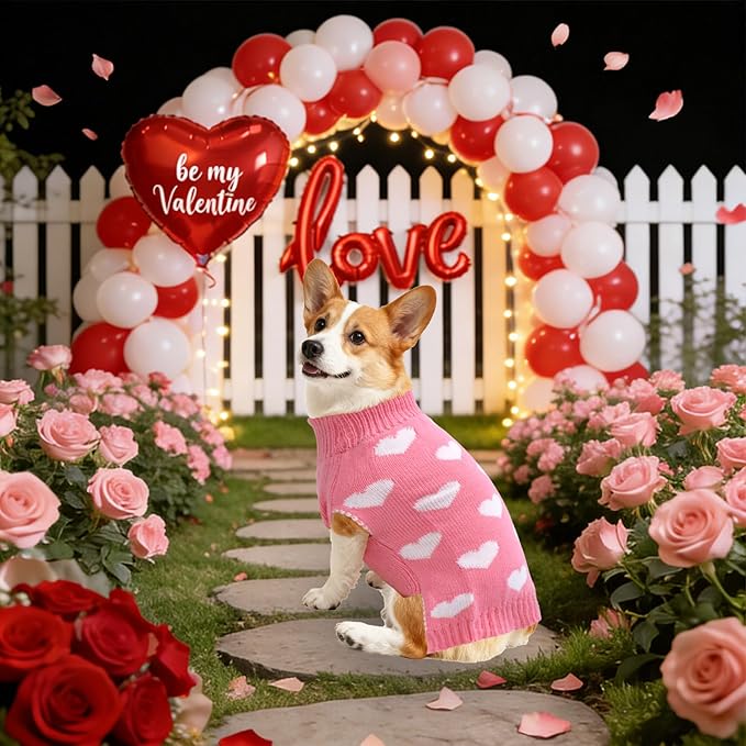 Valentines Dog Sweater, Knit Pet Small Dog Sweater Holiday Valentine’s Day Outfit Clothes for Small Medium Large Dogs Pets (Pink, X-Large)