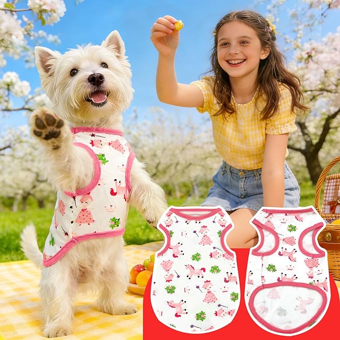 PETCARE Cartoon Dog Shirts for Small Dogs Cute Dog Clothes Pink Pony Tshirt Soft Cotton Puppy Pajamas Breathable Sleeveless Pet Tank Top Spring Summer Dogs Clothes for Chihuahua Yorkie Shih Tzu