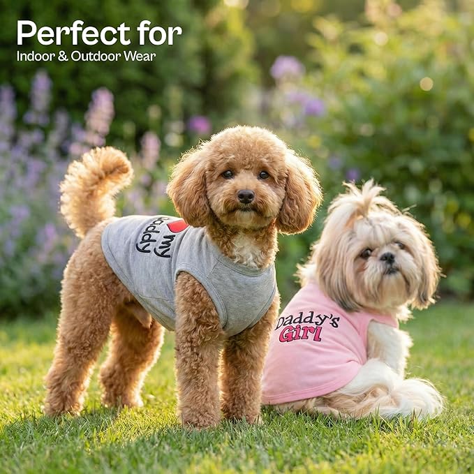 Parisian Pet 2 Pack Dog Shirts – 100% Cotton Shirts for Small Dogs – Sleeveless I Love My Daddy & Daddy’s Girl Dog Clothes – Breathable Summer Pet Apparel - Stretchy and Stylish Puppy T Shirts