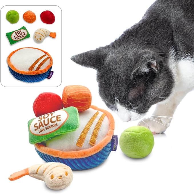 Pounce & Purr® Deluxe Interactive Cat Toy Set – 6 Piece Detachable Plush Catnip & Silvervine Playset with Themed Toys & Kicker Base