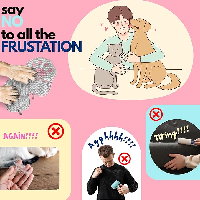 Pet Hair Removal Glove for Dogs & Cats | NEW Upgraded 5-Finger Magic Grooming Glove & Reusable Pet Hair Remover for Furniture, Laundry, Couch, Carpet & Car