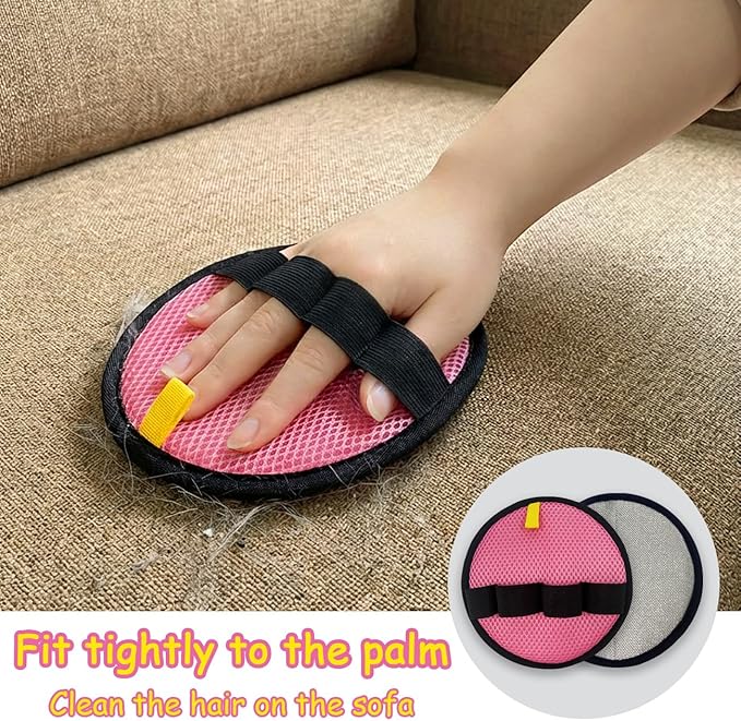 4Pack Pet Hair Removal Glove for Cats and Dogs, Four-Finger Circular Design with Soft Lining and Hanging Loop, Reusable Pet Grooming Gloves for Clothing, Carpet, Car Seats (Pink)
