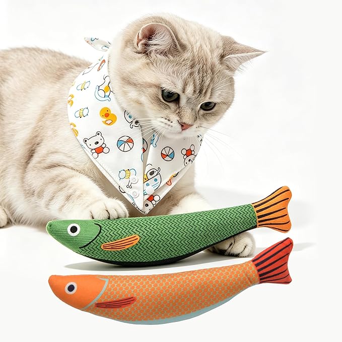 Cat Toys with Soft Chew Kicker Cat Toys for Indoor Cats & Kittens, Crinkle &Rattle Fish Sound Toy (2 Packs)