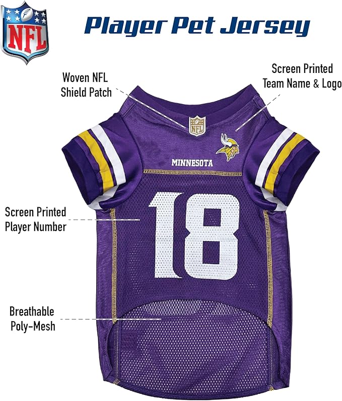NFLPA Justin Jefferson PET Jersey, NFL Dog Shirt, Size Small, Minnesota Vikings Mesh Jersey for Dogs