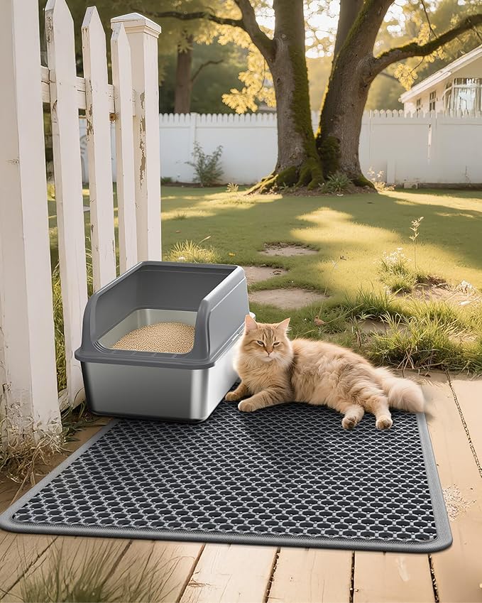 Cat Litter Mat - 30'' x 24'' Large Litter Trapping Mat, Easy to Clean Litter Box Mat, Waterproof, Urine-Proof, Non-Slip Kitty Litter Mats for Floor, Grey