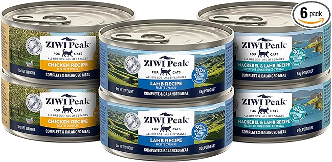 ZIWI Peak Wet Cat Food Variety Pack - Chicken, Mackerel & Lamb, and Lamb, 6 Pack (3oz Each)
