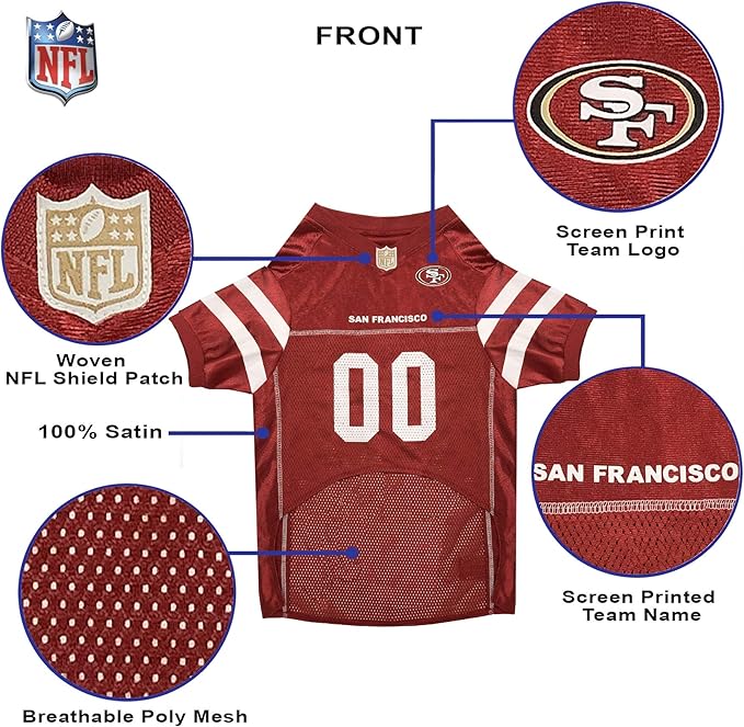 Pets First NFL San Francisco 49ers Dog Jersey, Size XX-Large, Football Shirt Costume for Pet, Dog Sports T-Shirt, NFL Team Clothing for Cats, Licensed Pet Apparel Available in 7 Sizes and 32 Teams