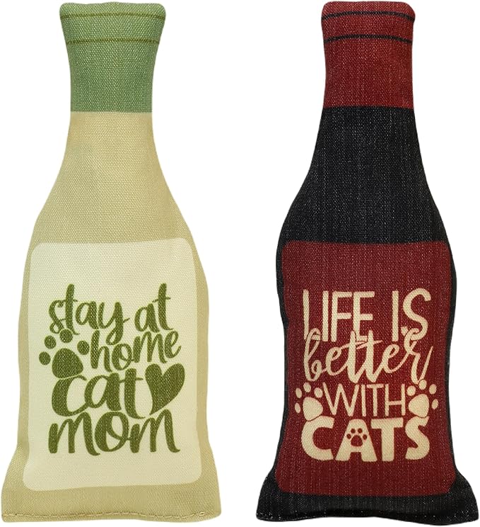 Wine Bottle Catnip Toy for Cats - Plush PURRsecco and PinoMEOW - Funny Toy for Wine-Drinking Cat Parents