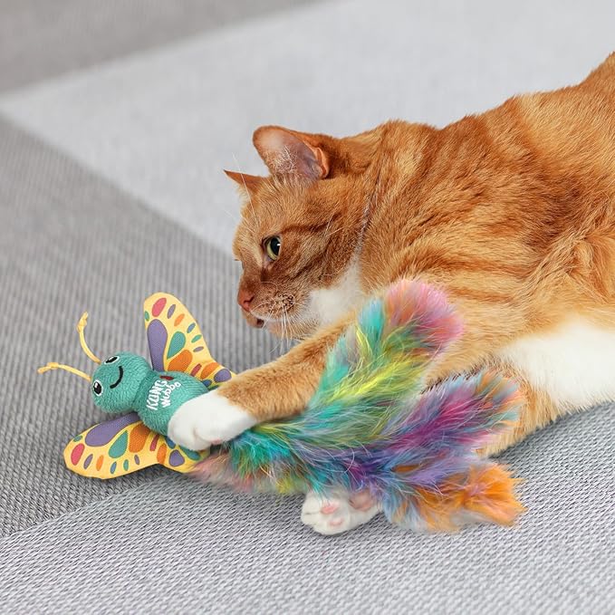 KONG Wubba Cat Toy – Catnip-Infused, Crinkle and Rattle Sound & Feathery Tails for Batting, Pouncing & Interactive Play (Butterfly)