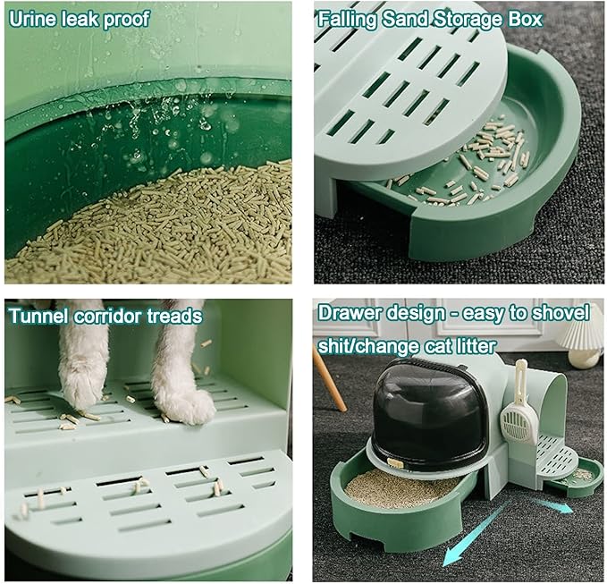 Cat Litter Box, Front Entry Cat Litter Box with Lid, Covered Kitten Litter Tray,Corridor-Type Odor-Proof Litter Box with Sand Drawer Including Cat Litter Scoop (Color : Orange)