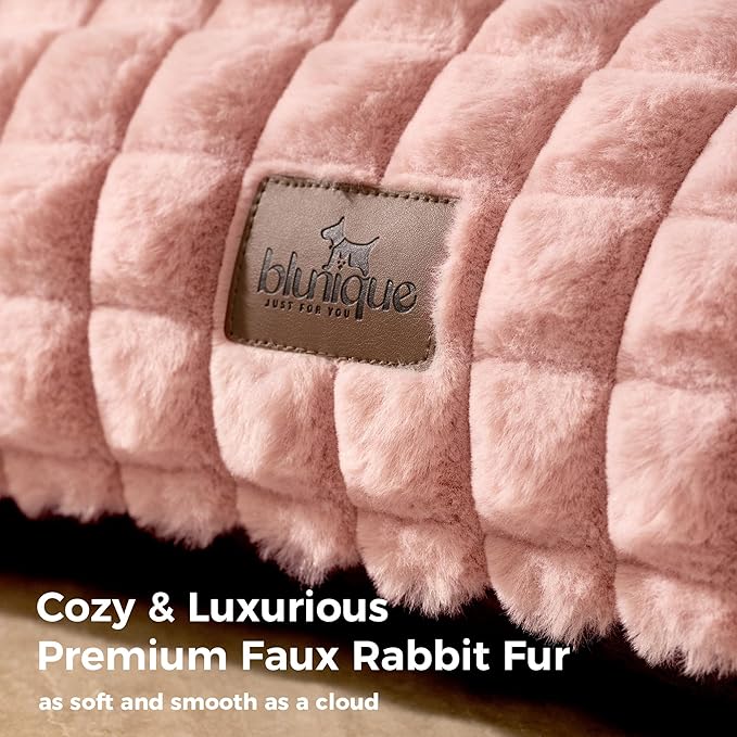 Cute Small & Medium Dog Couch Bed – Supportive & Fluffy Pet Sofa with Faux Rabbit Fur Washable Cover in 3D Diamond Pattern, 36" Pink