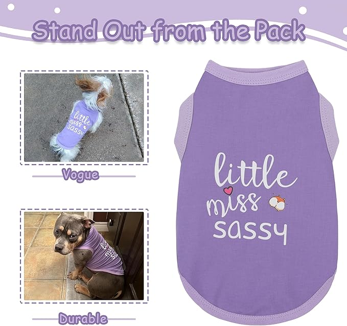 Paiaite Dog Clothes Fashionable Sleeveless Pet Vest: 'Little Miss Sassy' Printed Cotton Dog Shirt, Ideal for Small, Medium, and Large Breeds, Ensuring Comfort and Breathability Purple 4XL