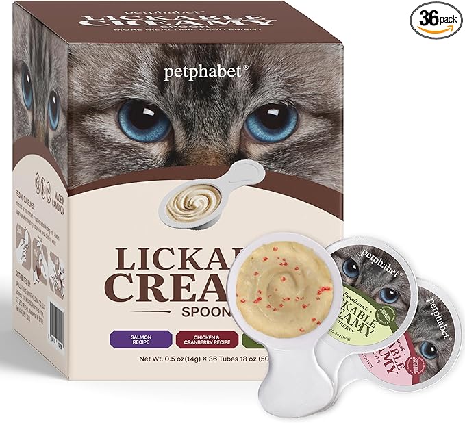 PETPHABET Lickable Cat Treats Spoon, 36 Count Creamy Puree Kitten Treats Variety Pack, Functional Wet Paste Cat Snacks for Skin & Coat Support, Hairball Relief, Urinary Health, Grain-Free Kitty Treat
