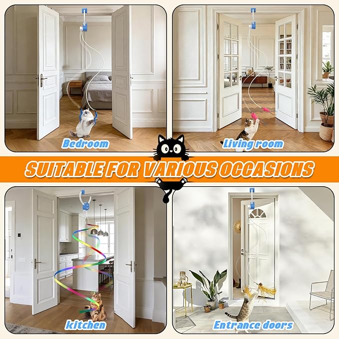 Automatic Interactive Cat Toy Rechargeable, Hanging Cat Toy, Cat Door Toy, Cat Enrichment Toys for Indoor Cats & Kitten, Doorway Electric Cat Teaser for Exercise, Boredom Relief & Fun Games