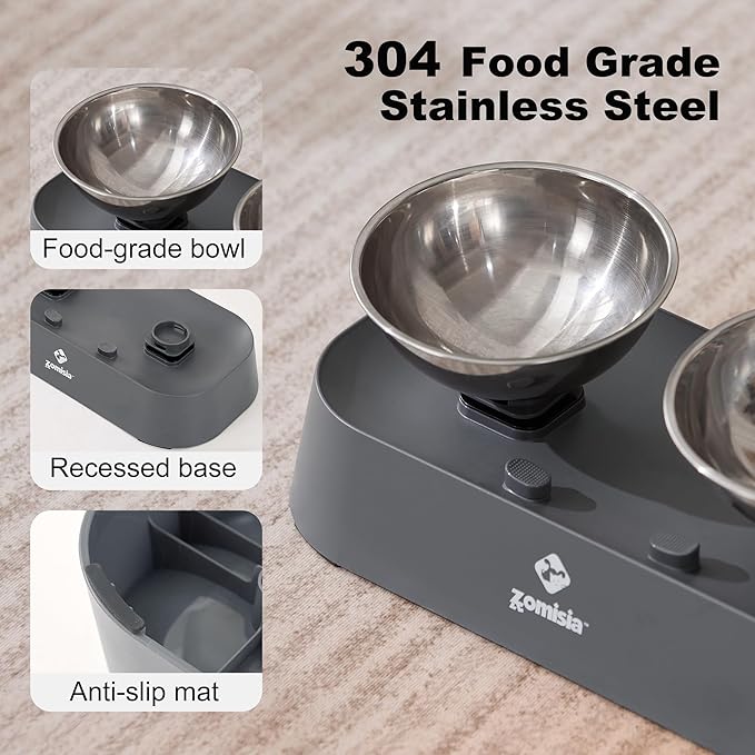 ZOMISIA Raised Cat Food and Water Bowls with 3 Height for Indoor Cats, 15° Tilted in Both Ways Elevated Base Anti Vomiting Cat Dishes, Anti Spill for Puppies