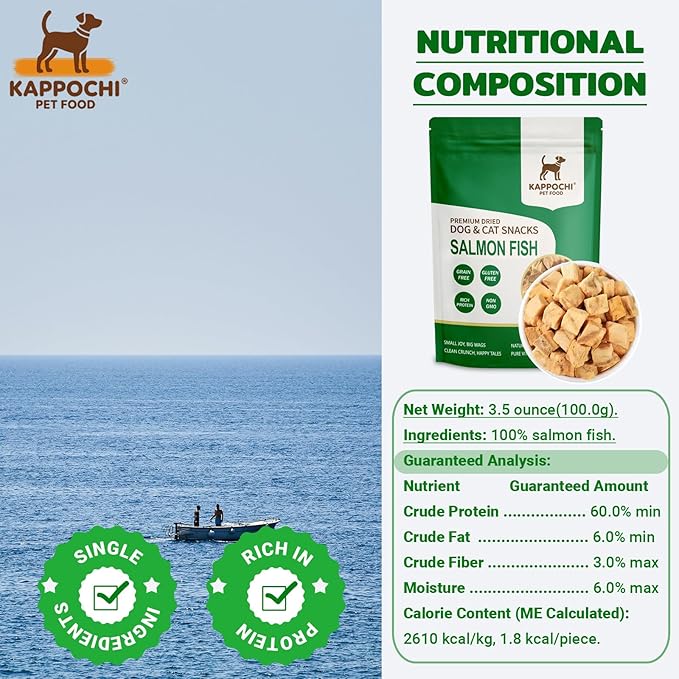Freeze Dried Salmon Cat Dog Treats, 3.5oz(100.0g), 100% Single Ingredient High Protein Training Treats, Rich in Omega, Natural & Raw, No Additives, Grain Free, Gluten Free