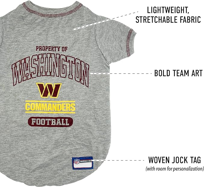 NFL Washington Commanders Dog T-Shirt Small. - Licensed Shirt for Pets Team Colored with Team Logos- Premium Stretchable Materials for The Comfort of Your Dog & Cat