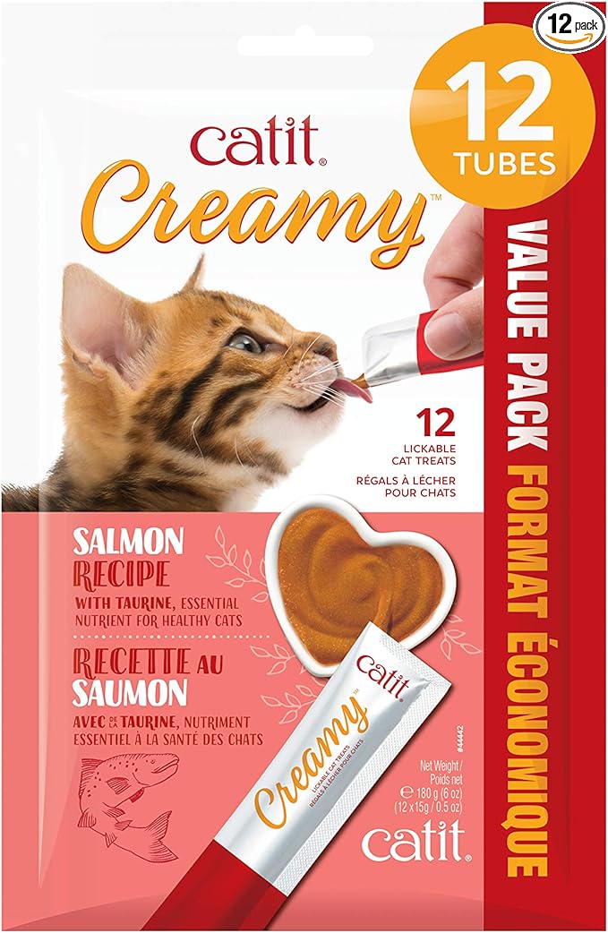Catit Creamy Lickable Cat Treat, Healthy Cat Treat, Salmon, 12 Pack