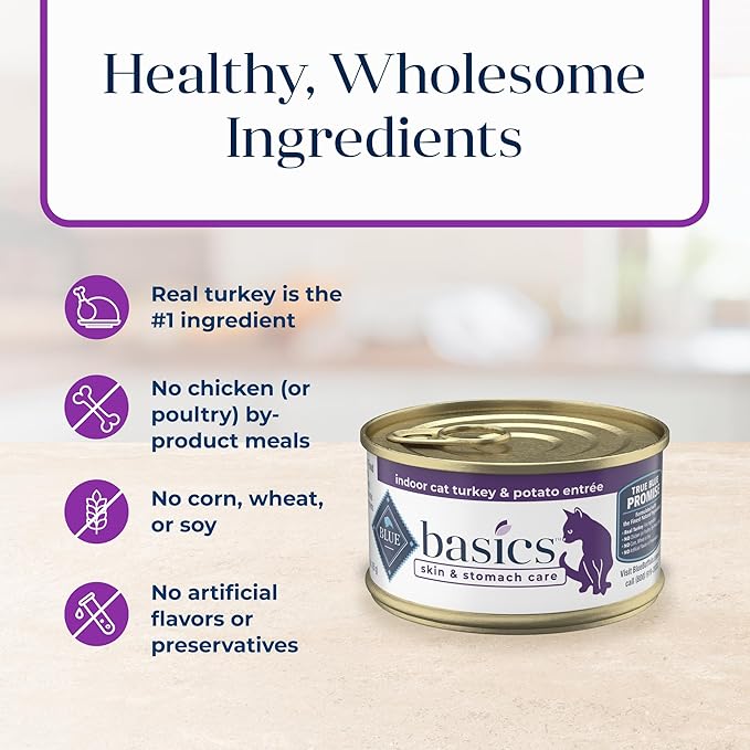 Blue Buffalo Basics Grain-Free, Turkey, Adult Wet Cat Food, 3 oz., Count of 24