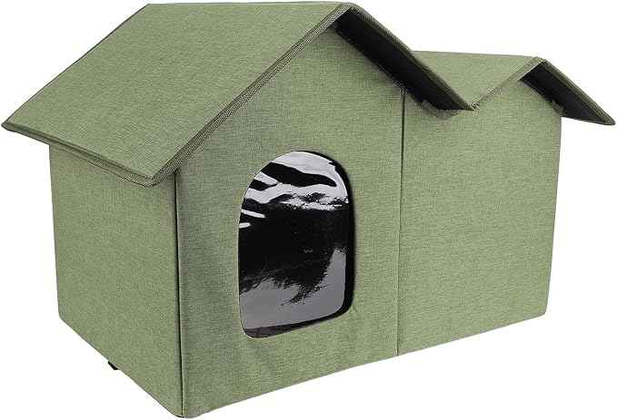 AYNEFY Cat Beds Furniture Outdoor Cat Cave Spacious Peaked Design Enclosed Hideaway with Portable Folding Design for Year Round Comfort Foldable House for Indoor Cats (OD Green)