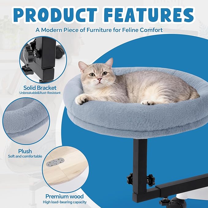 BALAPET Cat Office Chair 360°Rotating & Adjustable Shelf, Cat Bed Beside the Chair with Soft Mat, Indoor Cat Nest Furniture for Office & Game Supports Up to 22lbs.