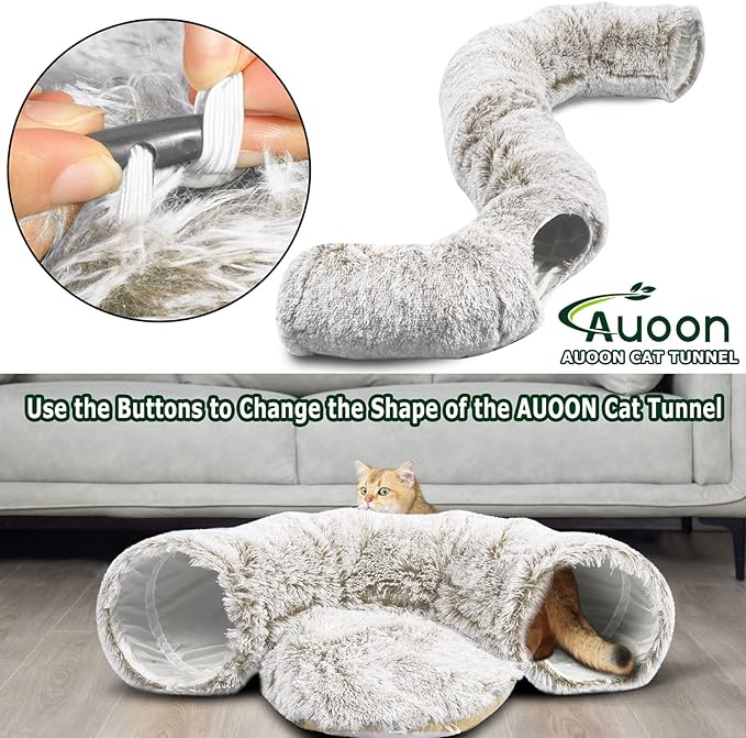 AUOON Cat Tunnel Bed for Indoor Cats - Large Cat Donut Tunnel with Hanging Ball Toy, Collapsible 2-in-1 Multifunctional Interactive Cat Toy for Kitten, Puppy, Rabbit, Ferret (Light Pink)