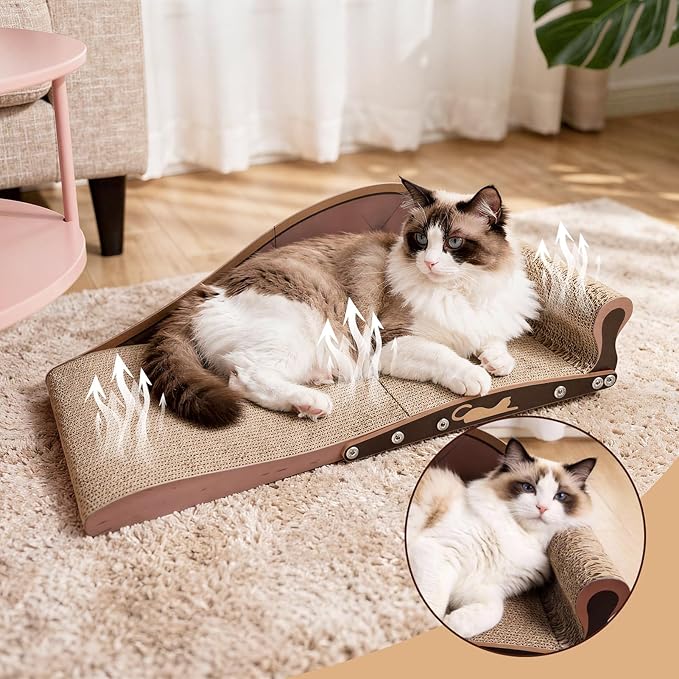 Extra Large Cat Couch Scratcher, 26" Cat Sofa Lounge Bed, Durable Cardboard Scratching Board for Indoor Cats, Cat Scratch Bed, XL Lounger and Scratch Bed Furniture Protector