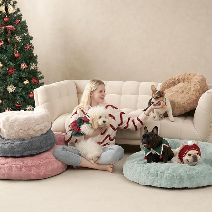 EHEYCIGA Soft Cat Couch Bed for Indoor Cats, Fluffy Small Dog Bed with Removable Washable Cover, Bolster Pet Sofa, Waterproof and Non-Slip, 23" x 23"x 7", Black