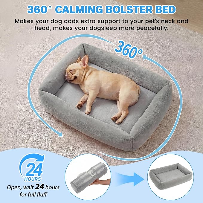 Washable Dog Bed for Large Dogs—Removable Inner Cushion & Reversible Design (Ice Silk Cooling Layer|Sherpa Fleece Layer), Non‑Slip Bottom Dog Beds for Crate, Medium, Small Dogs, Grey (24" X 15")