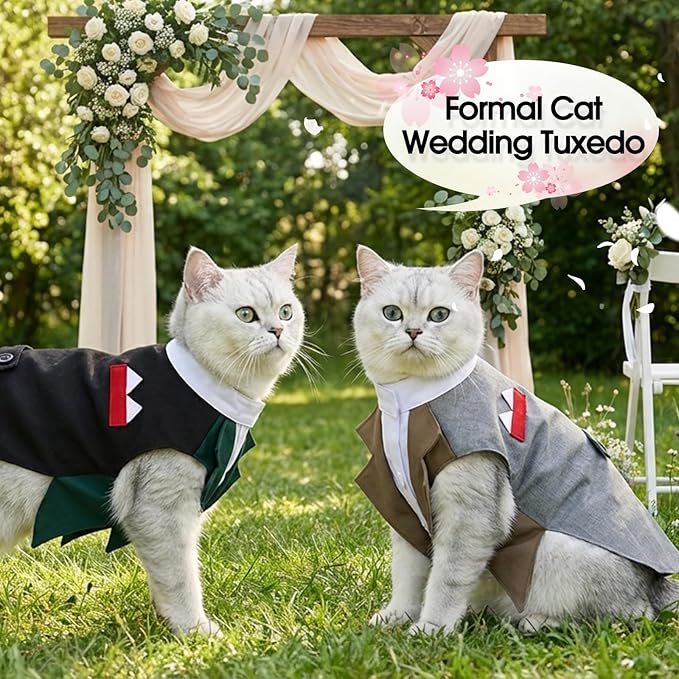 DENTRUN Cat Tuxedo Outfit Formal Suit with Shirt, Fancy Pet Tuxedo Vest for Hairless & Furry Cats, Kitten Wedding Attire Birthday Party Costume Clothes for Cats Only, XS-XXL