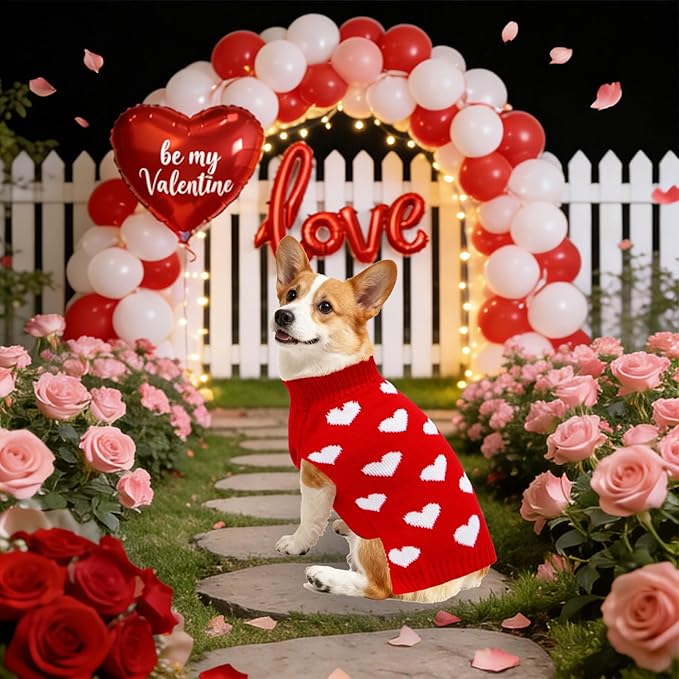 Valentines Dog Sweater, Knit Pet Small Dog Sweater Holiday Valentine’s Day Outfit Clothes for Small Medium Large Dogs Pets (Red, X-Large)