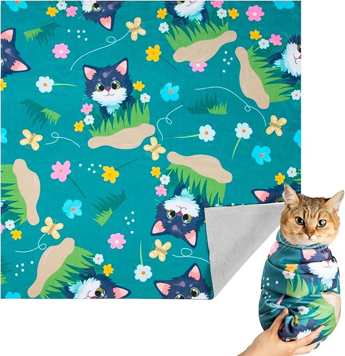 Tuiskusa Cat Grooming Wrap, Cat Wrap for Cutting Nails, Self-Adherent Fabric Wrap for Cats, Cat Burrito Wrap Anti-Scratch, Anti-Escape, Multifunctional Swaddle Wrap Pet Tool 21.6×21.6"