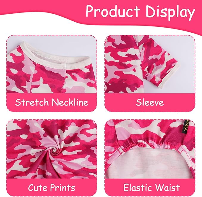 Dog Pajamas Small Sized Boy Girl, Cotton Stretchable Pet Clothes Jammies Puppy Outfits for Dogs Female Male, Spring Summer Doggie Doggy Pjs (Pink Camouflage, L)