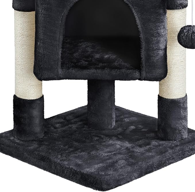 Topeakmart Cat Tree with Extra Large Plush Perch, Soft Cat Condo & Sisal-Covered Scratching Posts for Large Cats, Kittens Cats, 23.5 Inches, Black
