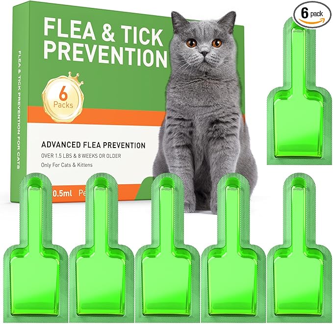 Cat Flea Treatment & Tick Control - Topical Flea Treatment for Cats & Kittens - Protection for Cats Over 1.5 lbs and 8 Weeks or Older, 6 Pack