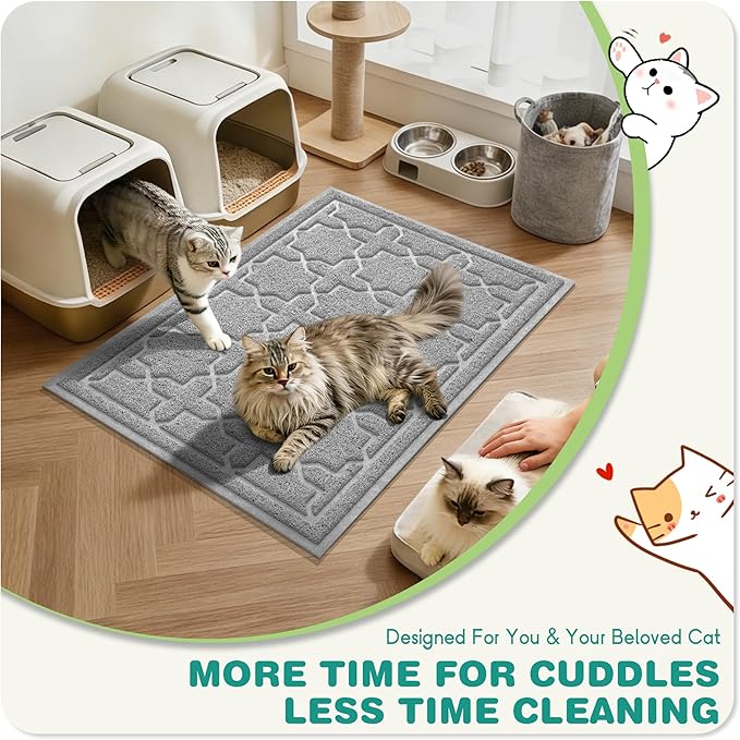 Yimobra Cat Litter Mat, Litter Trapping Waterproof Non Slip PVC Mat, Scatter Control Easy Clean for Litter Box, 35.4"x23.6", Grey